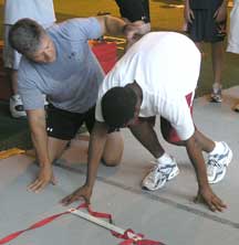 Jerry Rice works on the Combine start during speed training